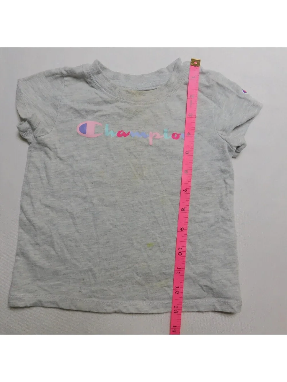 Champion Baby Girls 18M Gray Short Sleeve Shirt Pastel Rainbow Spellout Logo Tee